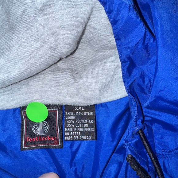 Vtg Foot Locker XXL Windbreaker Jacket Full Zip Hooded Blue Black Mens - Picture 3 of 4